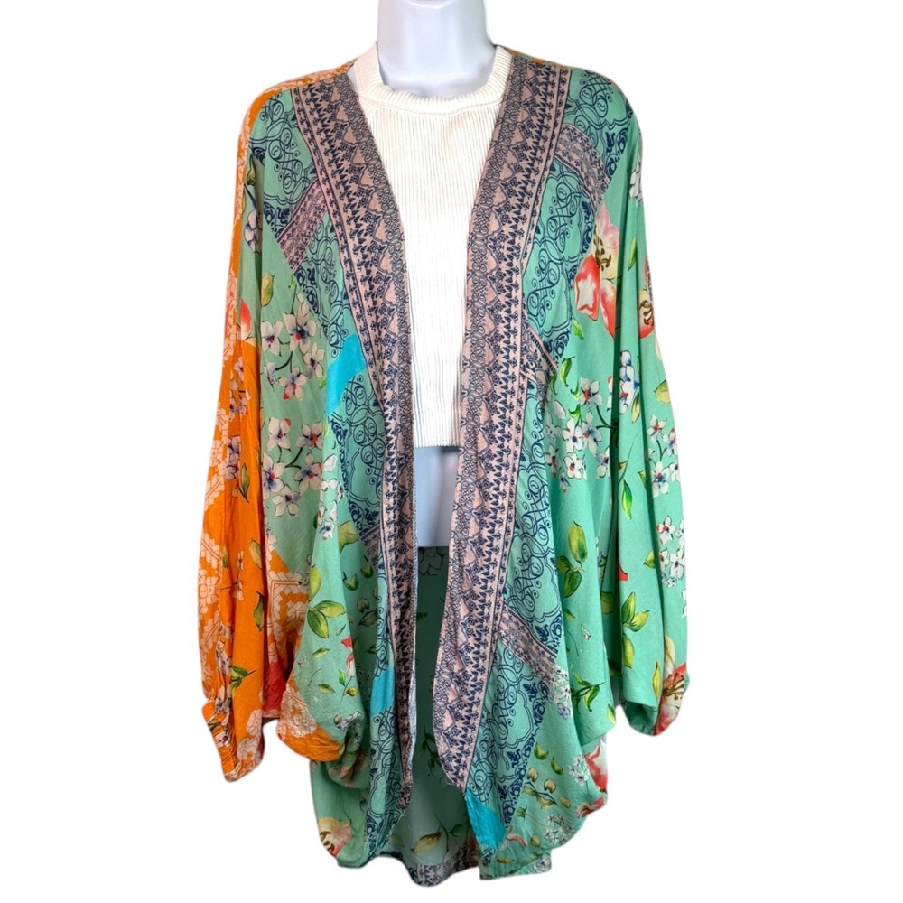 Anthropologie Dylan Floral Cocoon Kimono One Size Boho Patchwork Cottage Concert
